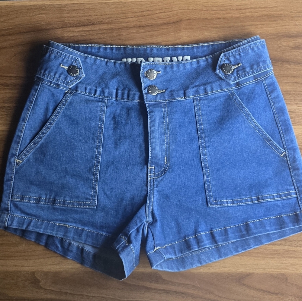 V.I.P Blue Stretch Jean Shorts Juniors Size 5/6 - Picture 5 of 11